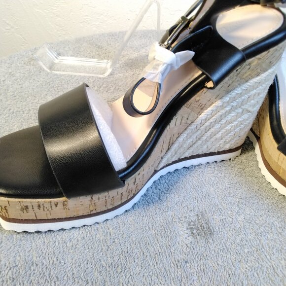 Viapipa Black Strappy Wedge Sandals Espadrille Size 6 Ankle Strap Platform heel - Picture 8 of 13